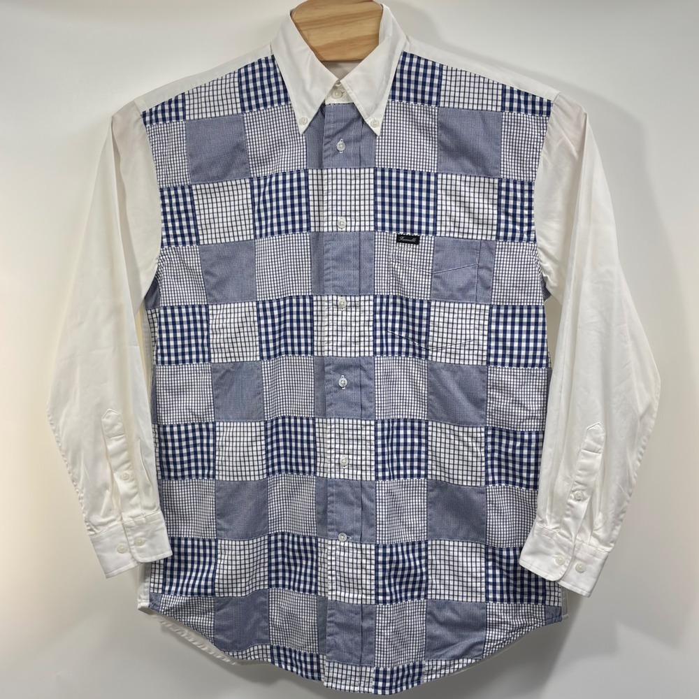Faconnable Patchwork Check Button Down Shirt Men … - image 5